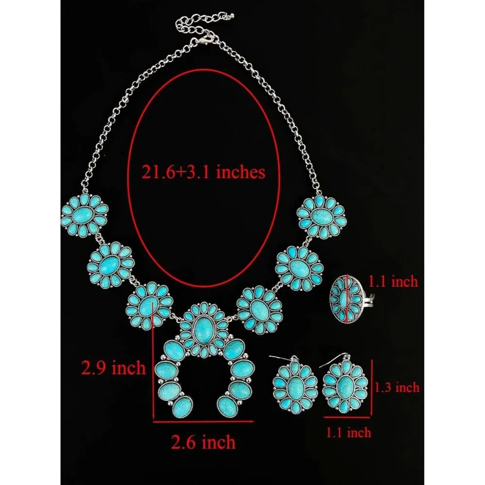Chic Synthetic Turquoise Necklace with Matching Bohemian Earrings - Women's Set